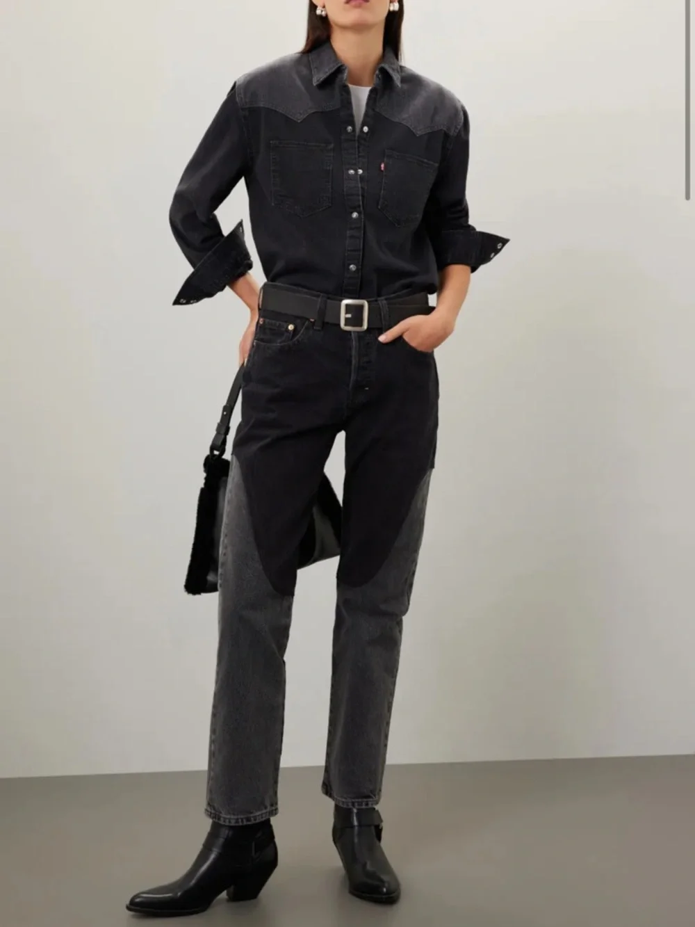 Women’s Levi’s 501 Original Chaps Black& Gray Off To The‎ Ranch Denim Jeans